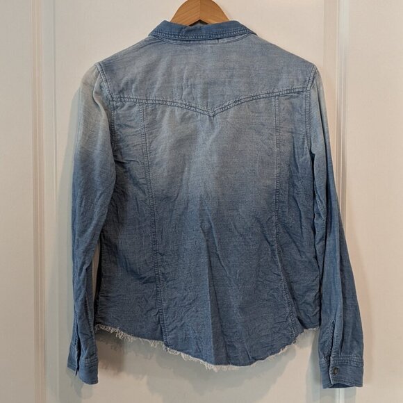 Cloth & Stone Top Women's Small Ombre Blue Corduroy Button-up Raw Hem Roll Tabs - Picture 7 of 16
